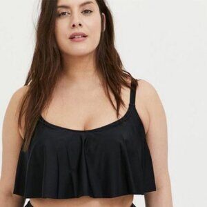 Torrid Size 3 Wireless Flounce Bikini Top Black Swimsuit Full Coverage Beach 3X